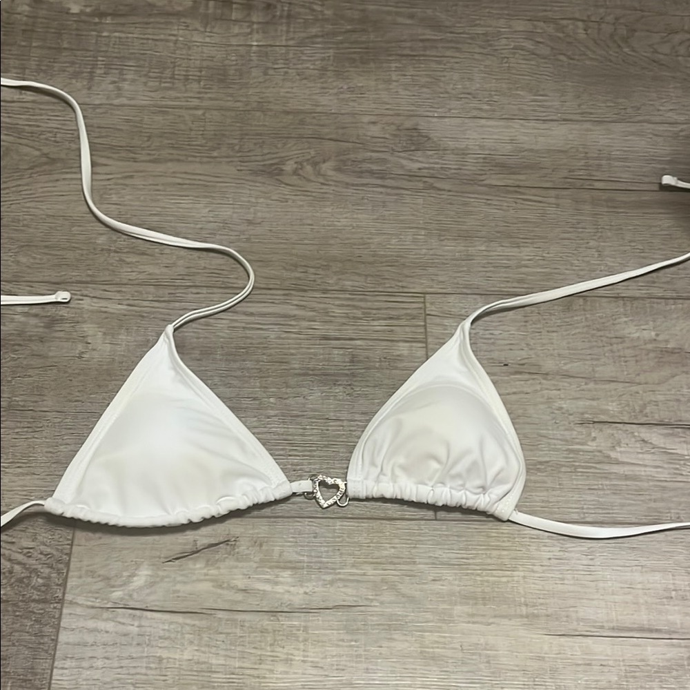 White Triangle Bikini Top with Heart Detail